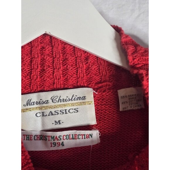 Marisa Christina 1994 Christmas Sweater Size Medium Red Teddy Bears Mock Neck - Picture 10 of 14